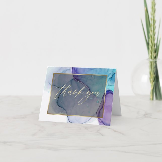 Abstrakt Alcohol Bläck Lila Aqua Tack Kort (Framsida)