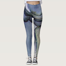 Abstrakt Alcohol Bläck Shimmery Blue & Guld Leggings
