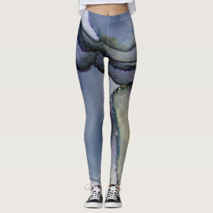 Abstrakt Alcohol Bläck Shimmery Blue & Guld Leggings