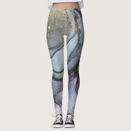 Abstrakt Alcohol Bläck Shimmery Lila Teal Guld Leggings