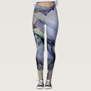 Abstrakt Alcohol Bläck Shimmery Lila Teal Guld Leggings