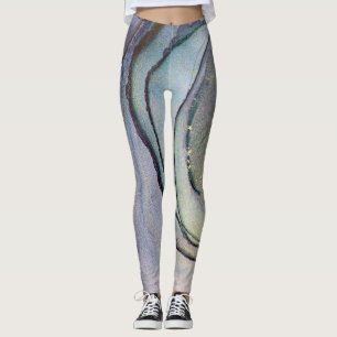 Abstrakt Alcohol Bläck Shimmery Lila Teal Guld Leggings