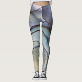 Abstrakt Alcohol Bläck Shimmery Lila Teal Guld Leggings