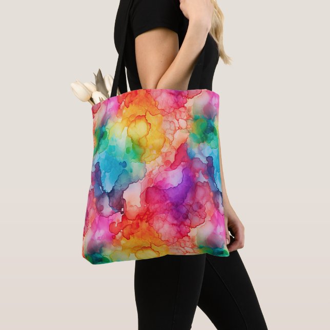 Abstrakt Alcohol Bläck Stil Rainbow Tygkasse (Närbild)