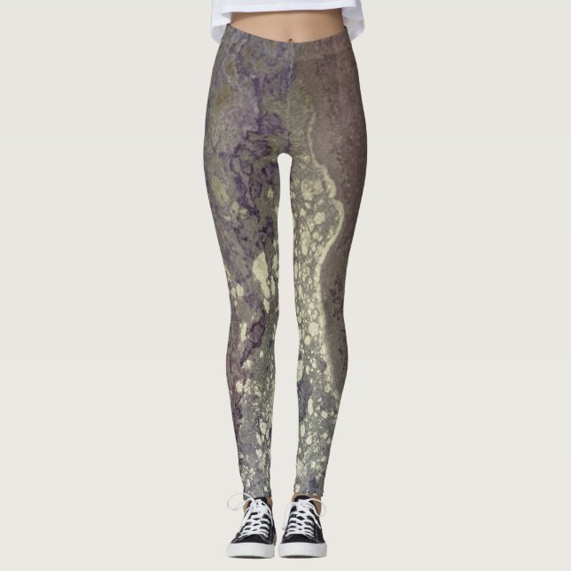 Abstrakt Alkohol Bläck Rosa Lila Silver Leggings (Framsida)