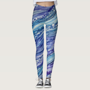 Abstrakt Alkohol Bläck Vätskerega Art Blue Lila Leggings