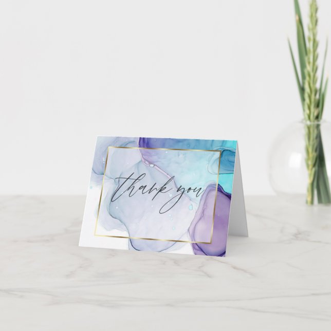 Abstrakt alkoholbläck Akvapurpur Tacksamhetskort Tack Kort (Framsida)