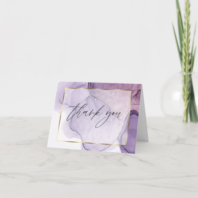 Abstrakt alkoholbläck ros lila tackkort (Framsida)