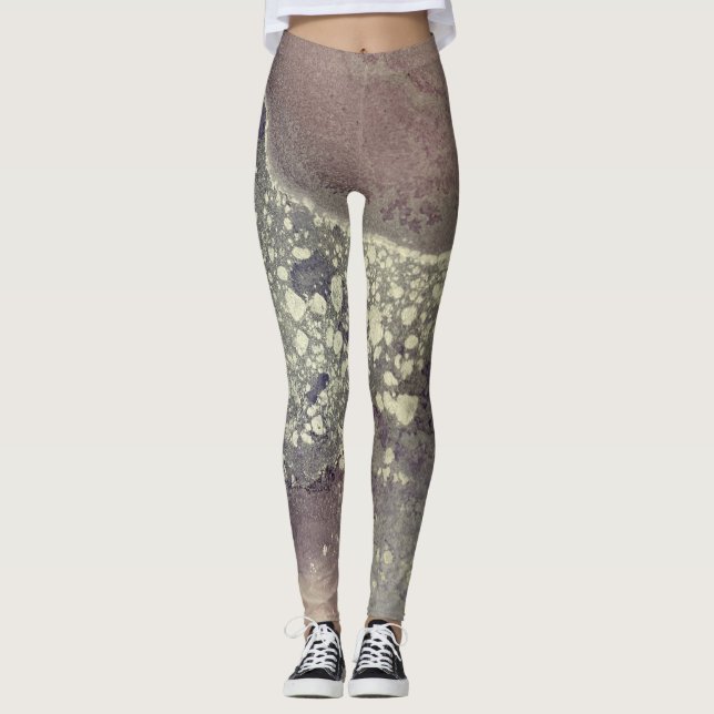 Abstrakt alkoholbläck rosa lila grå silver leggings (Framsida)