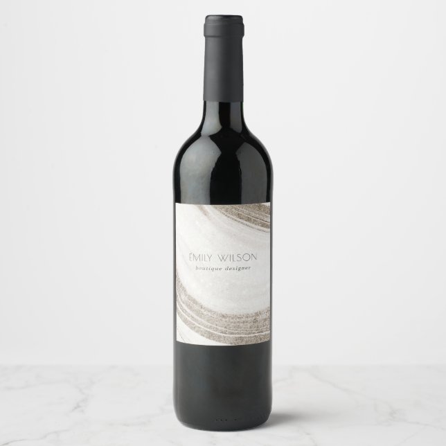 Abstrakt alkoholbläck silver marinblå glitter vin vinflaska etikett (Framsida)