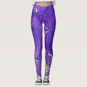 Abstrakt alkoholbläckkonst lila och organiskt silv leggings