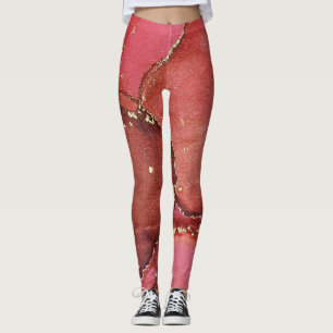 Abstrakt alkoholbläckskonst Ljust röd och guld Leggings