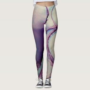 Abstrakt alkoholbläckskonst rosa lila blå vit leggings