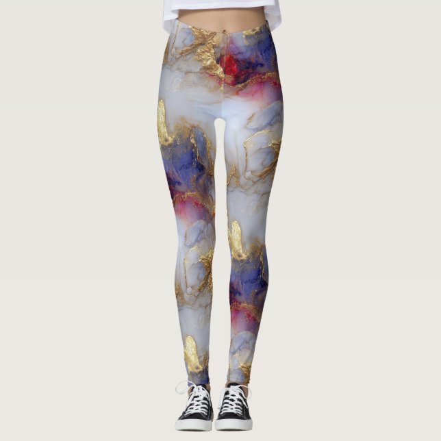 Abstrakt alkoholbläckstruktur med guldförstärkning leggings (Framsida)