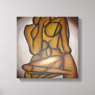 Abstrakt Älskare Contemporary Art i Ochre och Brow Canvastryck