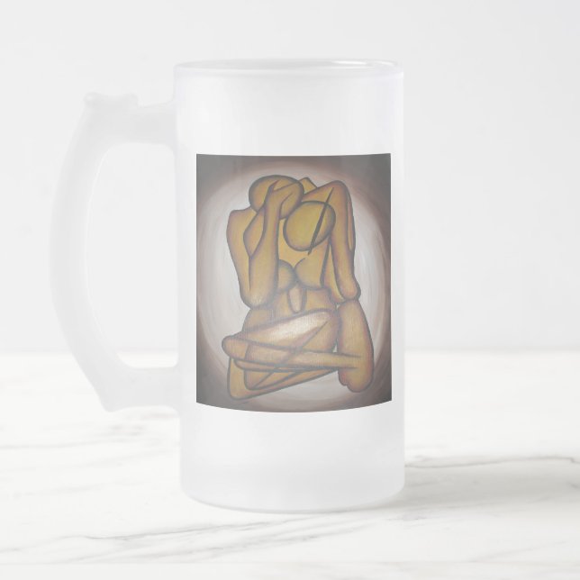 Abstrakt Älskare Contemporary Art i Ochre och Brow Frostat Ölglas (Vänster)