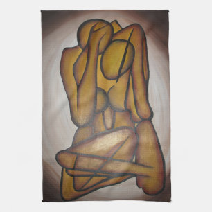 Abstrakt Älskare Contemporary Art i Ochre och Brow Kökshandduk