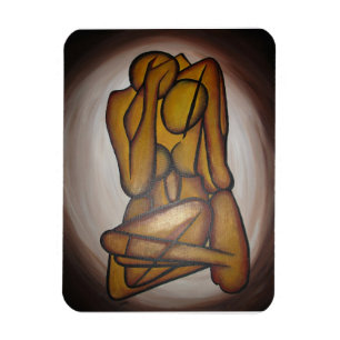 Abstrakt Älskare Contemporary Art i Ochre och Brow Magnet