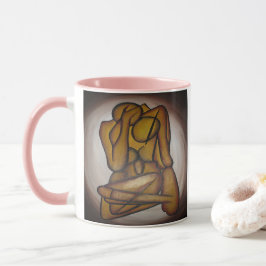 Abstrakt Älskare Contemporary Art i Ochre och Brow Mugg