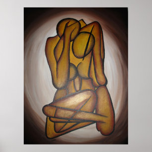Abstrakt Älskare Contemporary Art i Ochre och Brow Poster