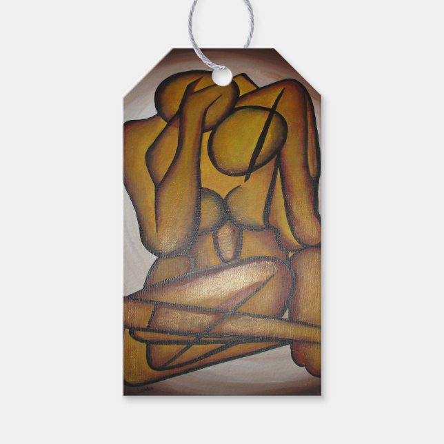 Abstrakt Älskare Contemporary Art i Ochre och Brow Presentetikett (Framsidan)