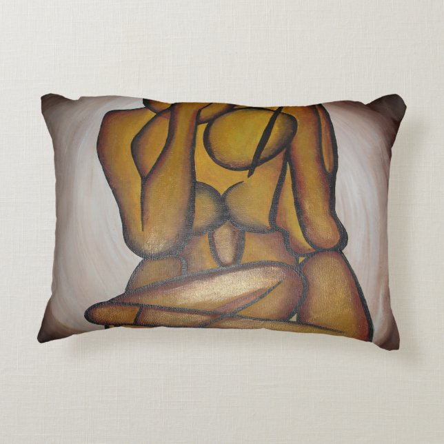 Abstrakt Älskare Contemporary Art i Ochre och Brow Prydnadskudde (Baksidan)