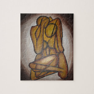 Abstrakt Älskare Contemporary Art i Ochre och Brow Pussel