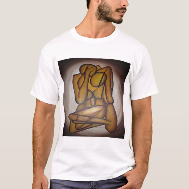 Abstrakt Älskare Contemporary Art i Ochre och Brow T Shirt (Framsida)