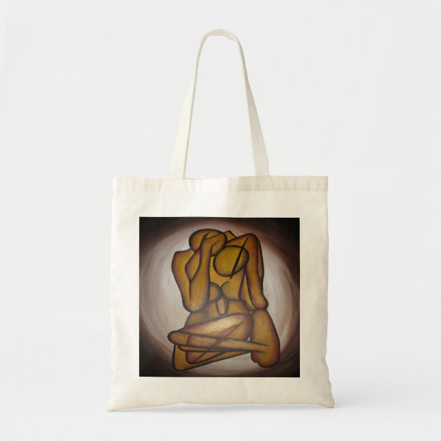 Abstrakt Älskare Contemporary Art i Ochre och Brow Tygkasse (Framsidan)