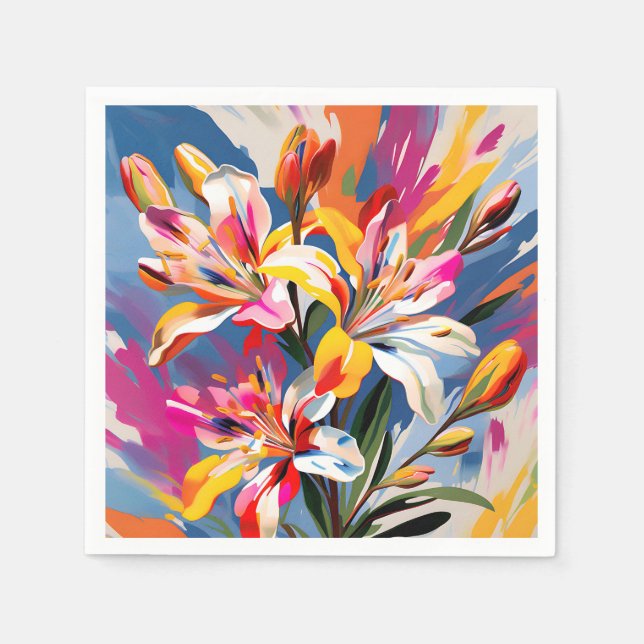 Abstrakt Alstroemeria Flowers Vibrant Pappersservett (Framsidan)