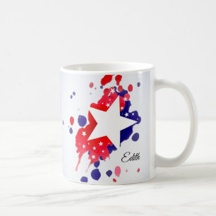 Abstrakt American Flagga Red Blue White Star Rand Kaffemugg
