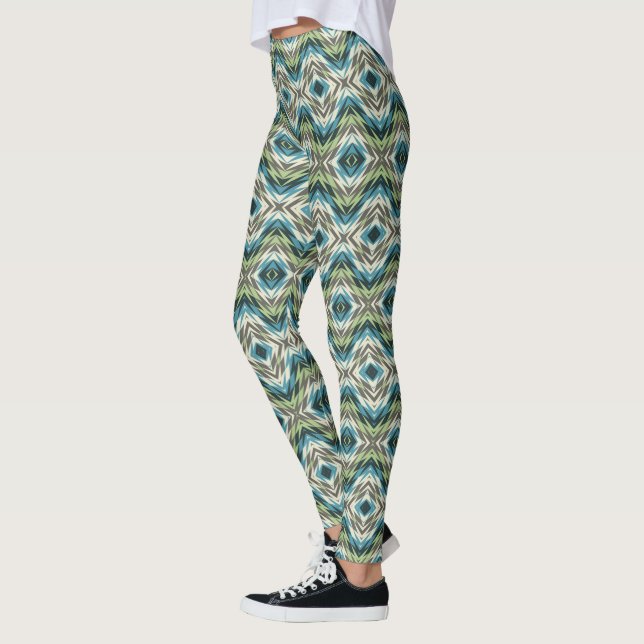 Abstrakt American Native Indian Mosaic Art Mönster Leggings (Vänster)