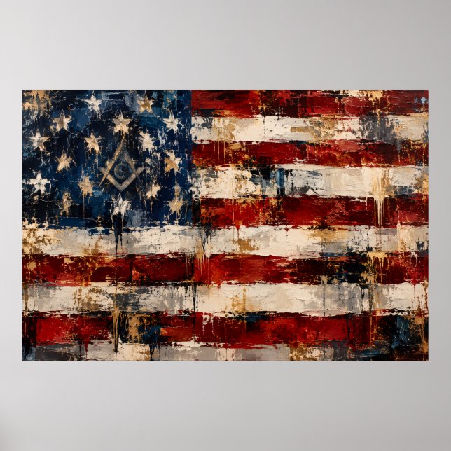 Abstrakt amerikansk flagg Masonic symbol väggkonst (Framsidan)