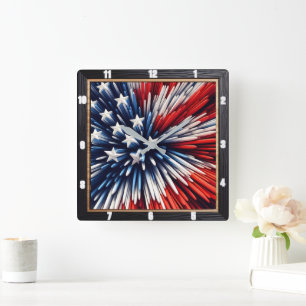 Abstrakt Amerikansk Flagga-spikad design Fyrkantig Klocka