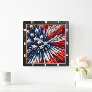 Abstrakt Amerikansk Flagga-spikad design Fyrkantig Klocka