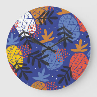 Abstrakt Ananas Löv Vintage Mönster Stor Klocka