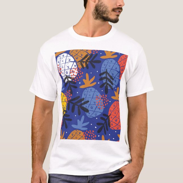 Abstrakt Ananas Löv Vintage Mönster T Shirt (Framsida)