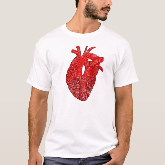 Abstrakt Anatomisk Hjärtlinjekonst T Shirt (Framsida)