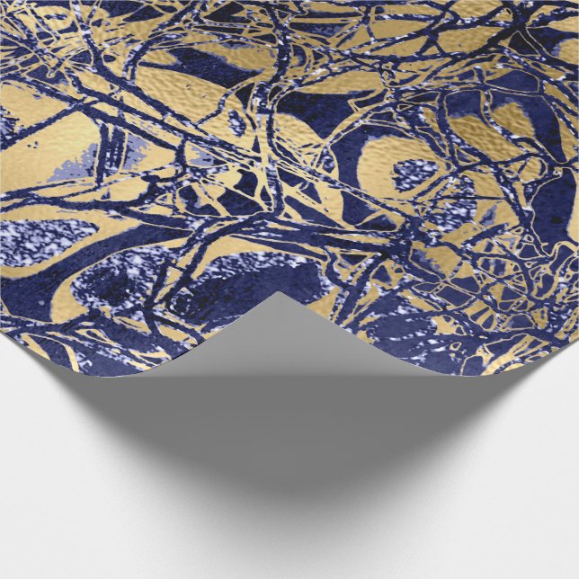 Abstrakt Anatomiskt kroppsslag Cell Guld Blue Navy Presentpapper (Hörn)