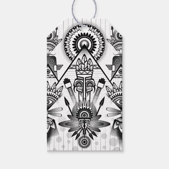 Abstrakt Ancious Native Indian Tribal Presentetikett (Framsidan)