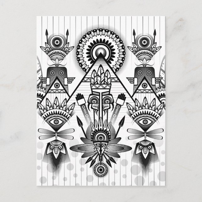 Abstrakt Ancious Native Indian Tribal Vykort (Framsida)