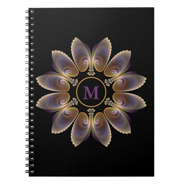 Abstrakt Angel Vingar Mandala Fractal Monogram Anteckningsbok (Framsidan)