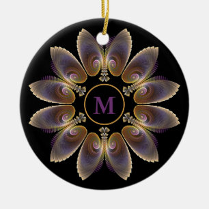 Abstrakt Angel Vingar Mandala Fractal Monogram Julgransprydnad Keramik