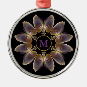Abstrakt Angel Vingar Mandala Fractal Monogram Julgransprydnad Metall