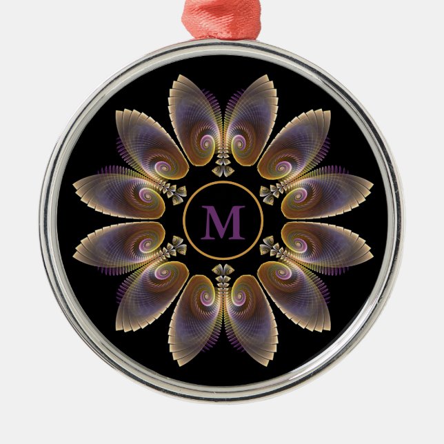 Abstrakt Angel Vingar Mandala Fractal Monogram Julgransprydnad Metall (Framsidan)