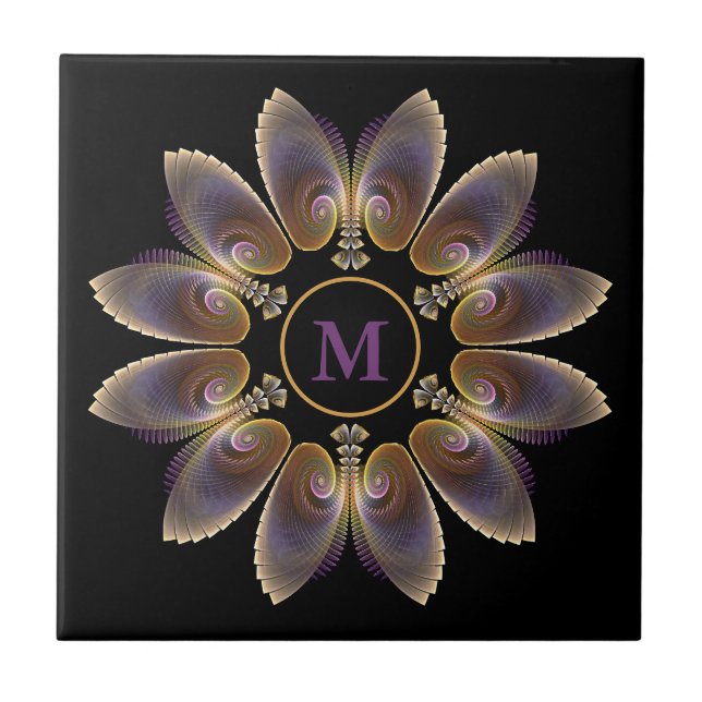 Abstrakt Angel Vingar Mandala Fractal Monogram Kakelplatta (Framsidan)