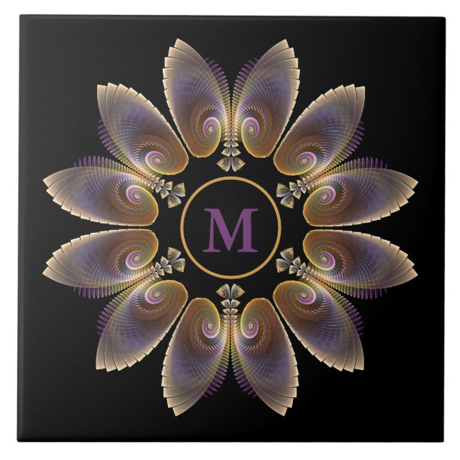 Abstrakt Angel Vingar Mandala Fractal Monogram Kakelplatta (Framsidan)