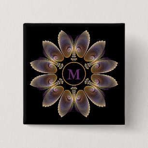 Abstrakt Angel Vingar Mandala Fractal Monogram Knapp