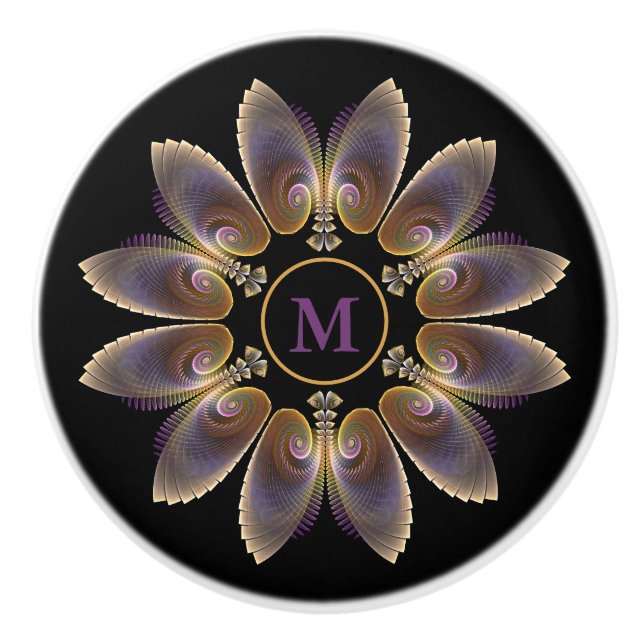 Abstrakt Angel Vingar Mandala Fractal Monogram Knopp (Framsidan)