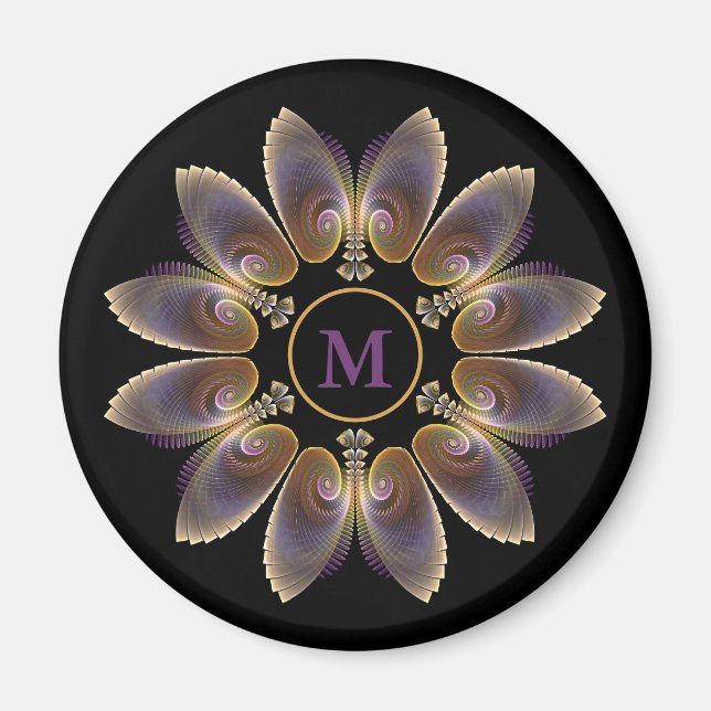 Abstrakt Angel Vingar Mandala Fractal Monogram Magnet (Framsidan)